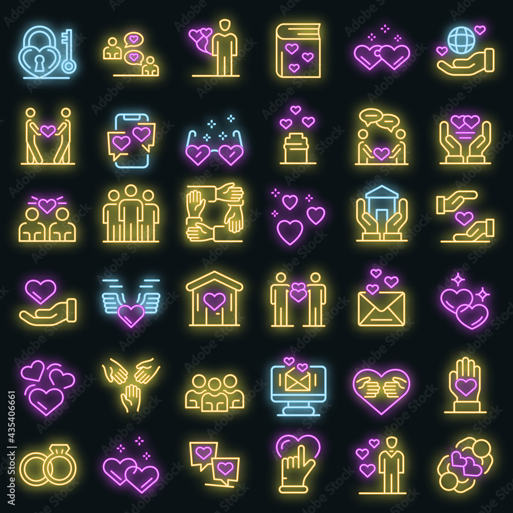 Aufkleber affection icons set. outline set of affection vector icons neon color on black