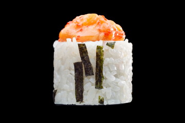 one sushi roll close up on black background