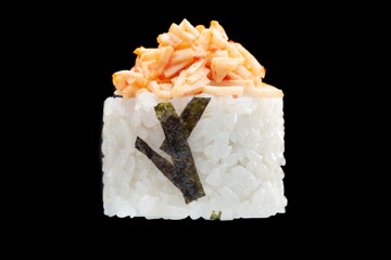 one sushi roll close up on black background