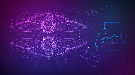 Neon modern  fluid background with astrology Gemini zodiac sign. Vector illustration