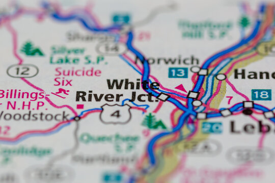 05-24-2021 Portsmouth, Hampshire, UK, White River Junction New Hampshire USA Shown On A Geography Map Or Road Map