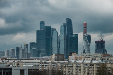 Fototapeta na wymiar MOSCOW, RUSSIA - APRIL 21 2021: View of Moscow City