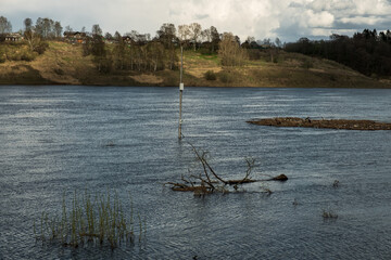 Spill of the Volga River in Tutaev, Yaroslavl Region