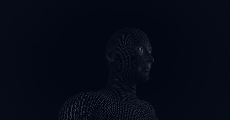 Composition of human bust formed with binary coding on black background