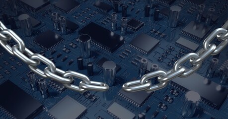 Composition of silver chain over computer circuit board