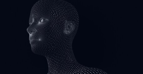 Composition of human bust formed with binary coding on black background
