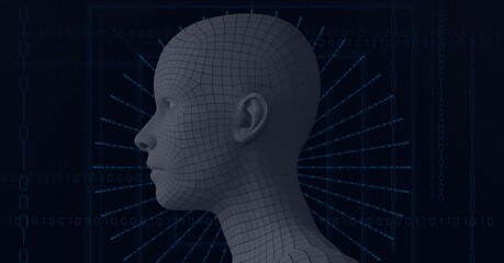 Composition of human head formed with grey particles and binary coding processing