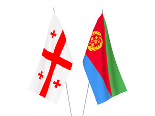 Obraz premium National fabric flags of Georgia and Eritrea isolated on white background. 3d rendering illustration.