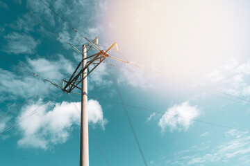 High voltage tower with electricity transmission power lines