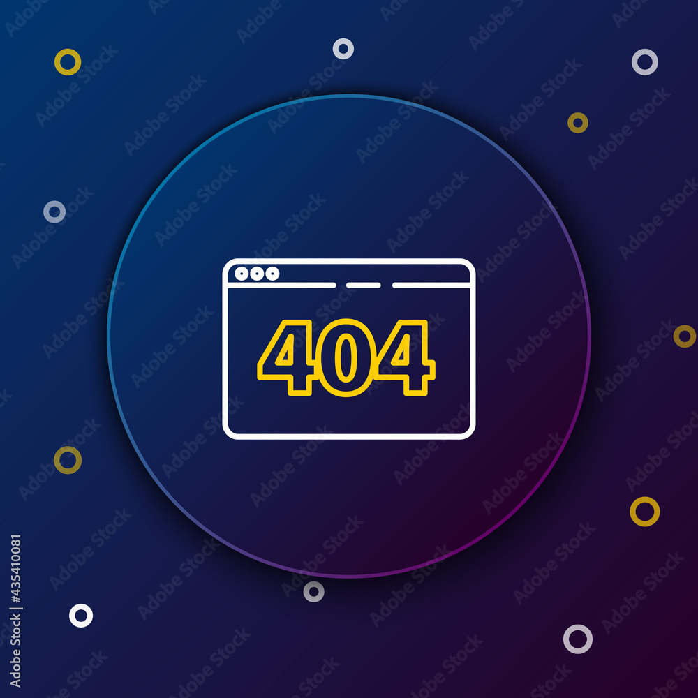 Poster line page with a 404 error icon isolated on blue background. template reports that the page is not f