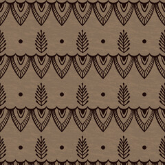 Bohemian Seamless Repeat Pattern with Brown Textured Background. Can Be Used for Fabric, Packagig Projects, Walpaper and more.