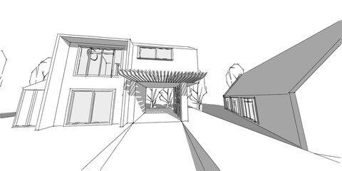 Suburban residential area, nice neighborhood house, real estate concept, 3D illustration