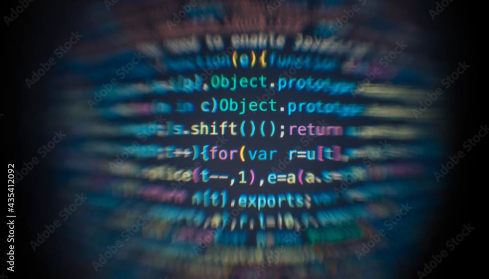 Poster software developer code. abstract computer script code. software developer code programming screen. 