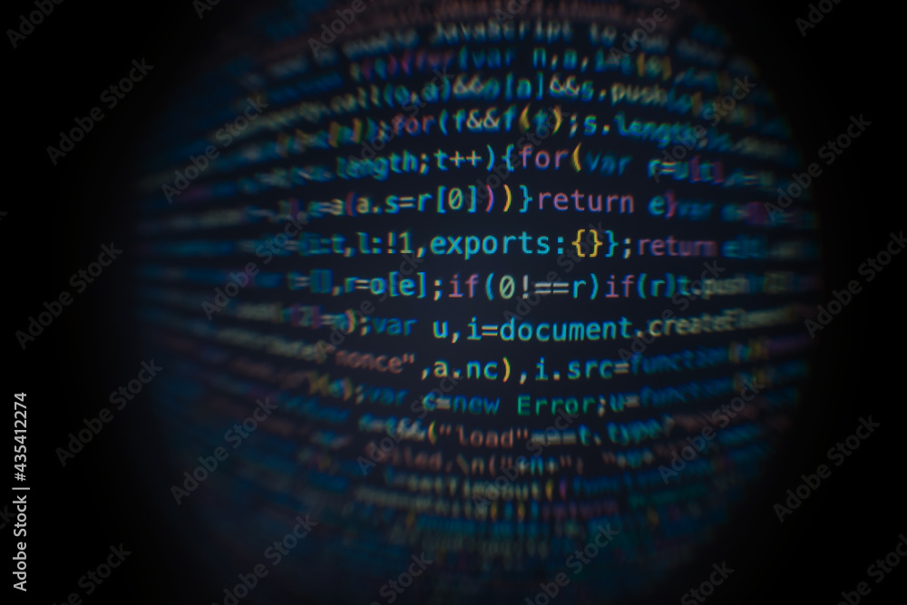 Poster software developer code. abstract computer script code. software developer code programming screen. 