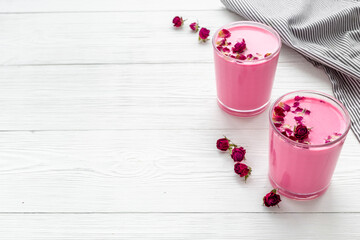 Red rose velvet latte tea or coffee. Hot healthy drink