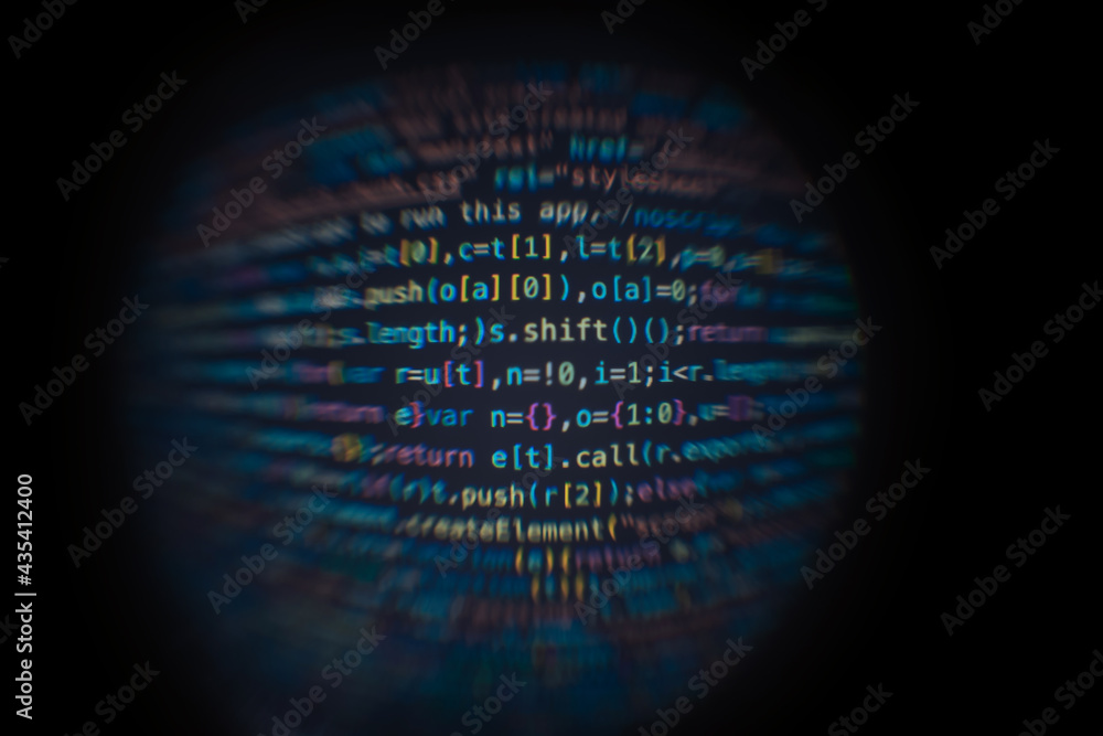 Poster software developer code. abstract computer script code. software developer code programming screen. 