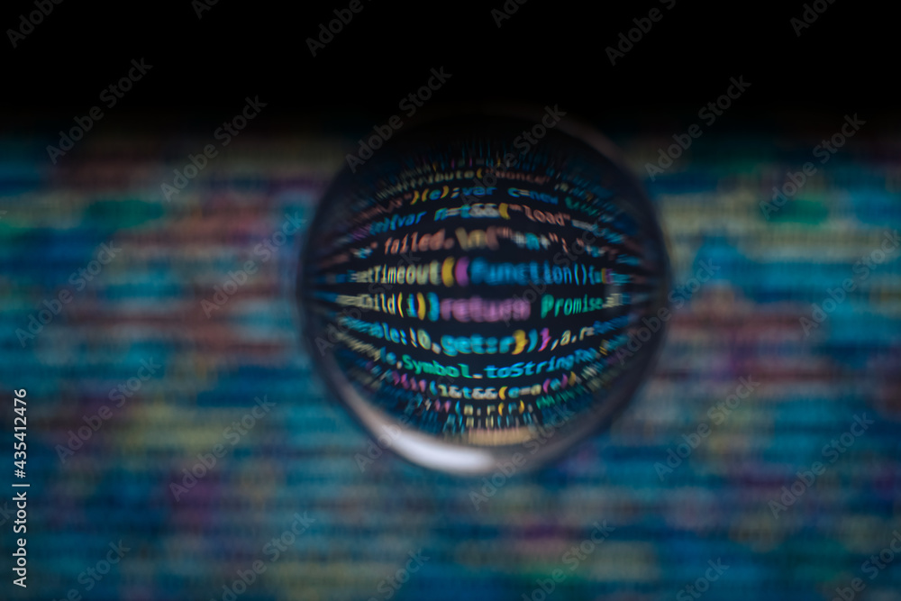 Leinwandbilder Software developer code. Abstract computer script code. Code in a glass ball.