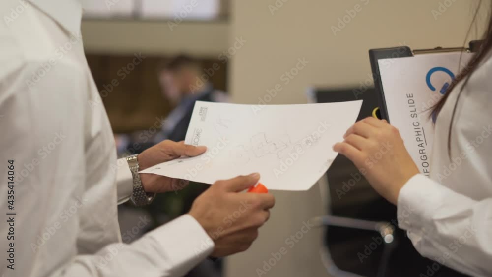Poster caucasian male executive manager using laptop computer for online messaging and web banking while pr
