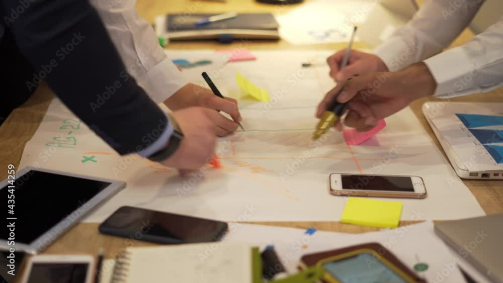 Poster group of experienced architects discussing project ideas during collaborative meeting for brainstorm