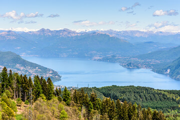 A view of Lago Maggiore from atop a plot of pasture land in Piemonte, Italy