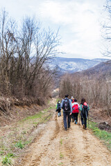 Hiking Group Of People Walking In Nature