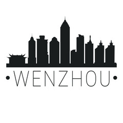 Wenzhou, Zhejiang, China City Skyline. Silhouette Illustration Clip Art. Travel Design Vector Landmark Famous Monuments.