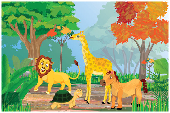 many animal in forest vector design
