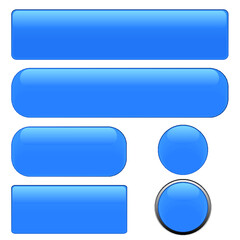 Set blue glossy web buttons  isolated on a white background