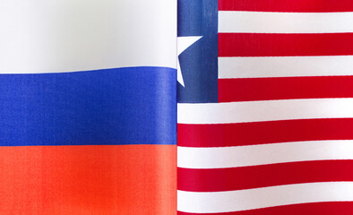 fragments of the national flags of Russia and the Republic of Liberia close-up