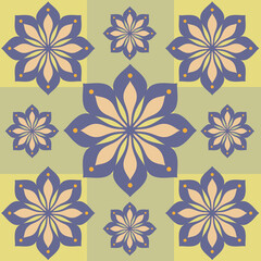 Vintage floral pattern background in squares