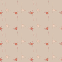 Vintage seamless pattern with botanic yarrow doodle flowers ornament. Pink pastel background.