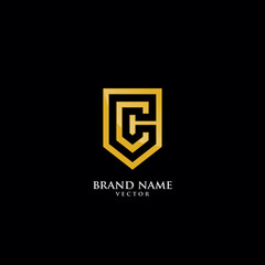 Fototapeta premium C Letter Isolated On Gold Shield Logo Template