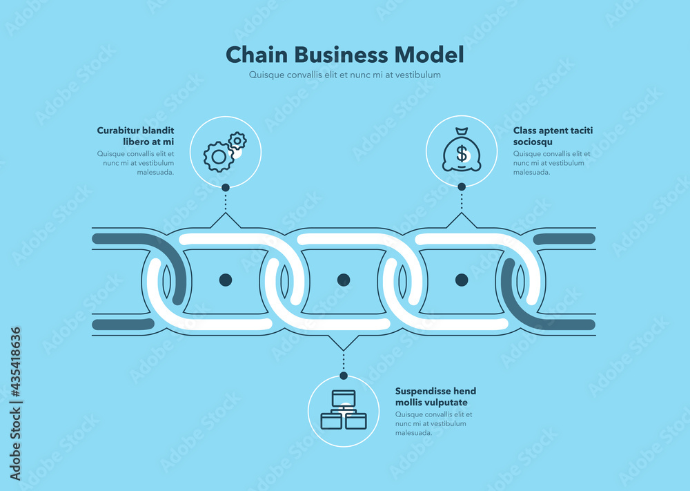 Leinwandbilder Simple infographic for chain business model with 3 process steps - blue version. Flat design, easy to use for your website or presentation.