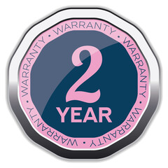 2 Year Warranty. Vector Metallic Badge.