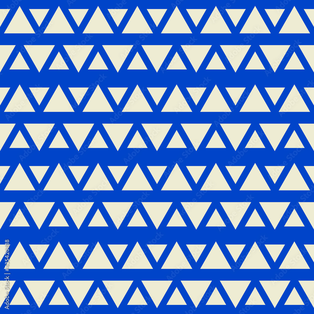 Poster white triangles and blue background. vector toothed pattern.