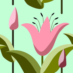 Collage contemporary floral seamless pattern. Modern tulips  flowers and leafs illustration in vector.