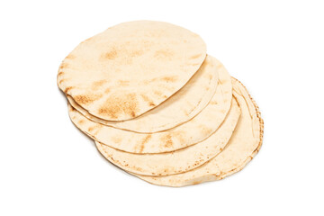 Grilled pitta bread isolated on white background.