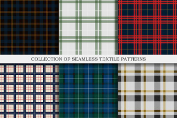 Collection of colorful striped seamless textile patterns - geometric vintage design. Vector fabric repeatable backgrounds