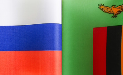 fragments of the national flags of Russia and the Republic of Zambia close-up