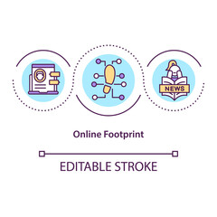 Online footprint concept icon. Trace internet activity. Social media marketing. Digital shadow idea thin line illustration. Vector isolated outline RGB color drawing. Editable stroke
