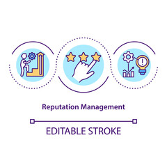 Fototapeta premium Reputation management concept icon. Public opinion. Building company positive image. Business influence idea thin line illustration. Vector isolated outline RGB color drawing. Editable stroke