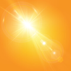 Warm sun on a yellow background. Leto.bliki solar rays.Оrange yellow background.