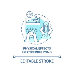 Physical cyberbullying effects concept icon. Negative consequences idea thin line illustration. Stressful life events. Nausea, diarrhea. Vector isolated outline RGB color drawing. Editable stroke