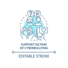 Supporting cyberbullying victims concept icon. Cyberbullying prevention idea thin line illustration. Helping cyberbullied teenagers, adults. Vector isolated outline RGB color drawing. Editable stroke