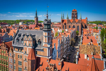 Naklejka na ściany i meble Beautiful architecture of the main city of Gdansk at summer. Poland