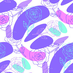 Line art floral pattern. Trendy texture for any purposes. Bright and colorful spring or summer print.