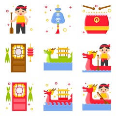 Dragon Boat festival related flat icon set 3