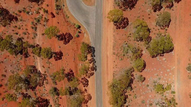Road Rest Area, Rural, Australia Red Dry Outback, Aerial Top Down