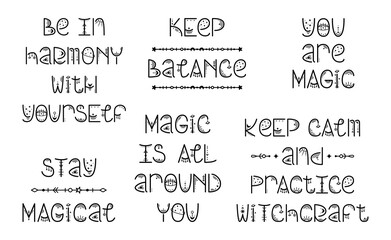 The set of mystery astrological phrases. Magical lettering