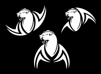 roaring wild panther with wings vector head portrait - modern style aggressive animal black and white outline design